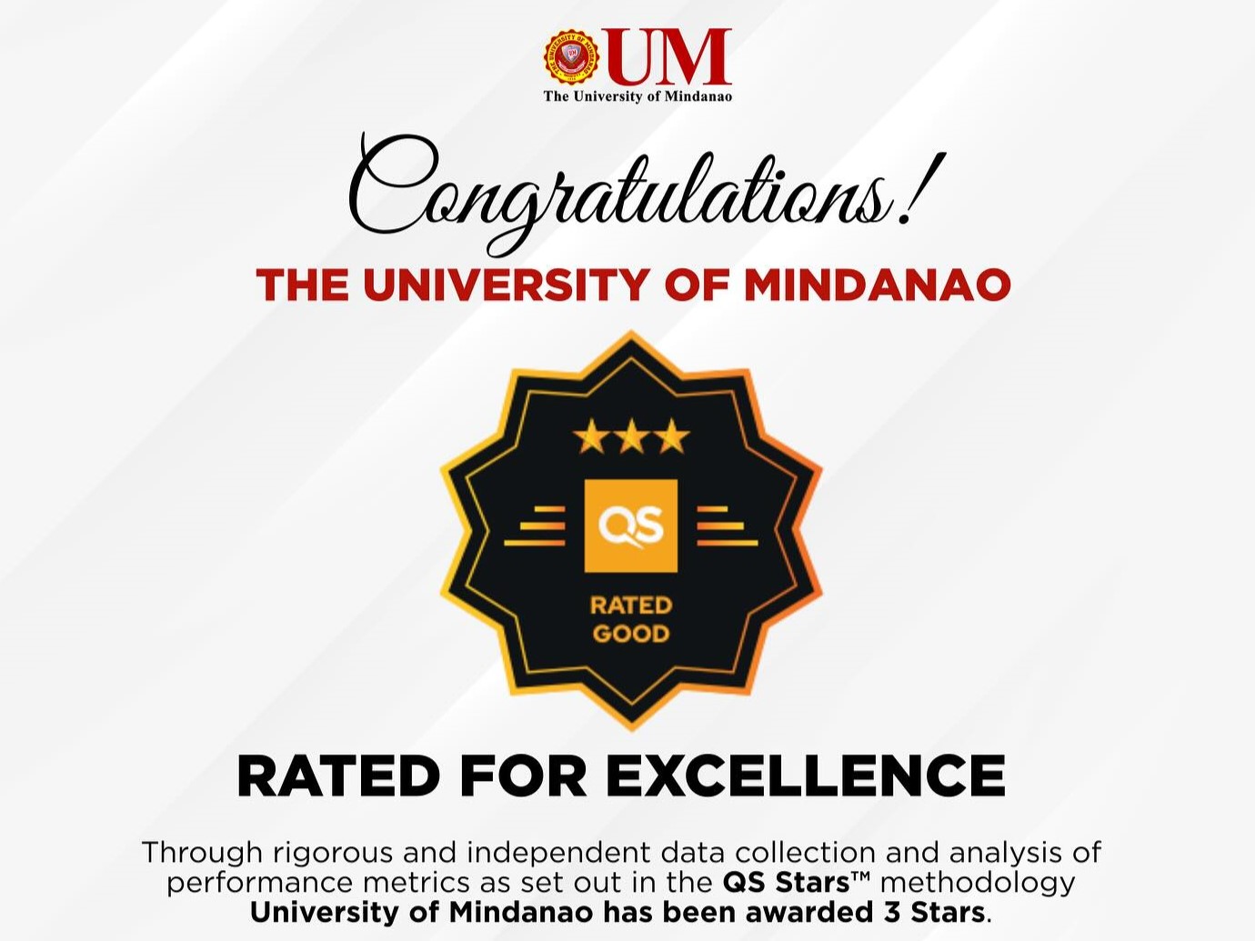 | University of Mindanao Achieves Prestigious 3-Star QS Rating, First in Davao Region