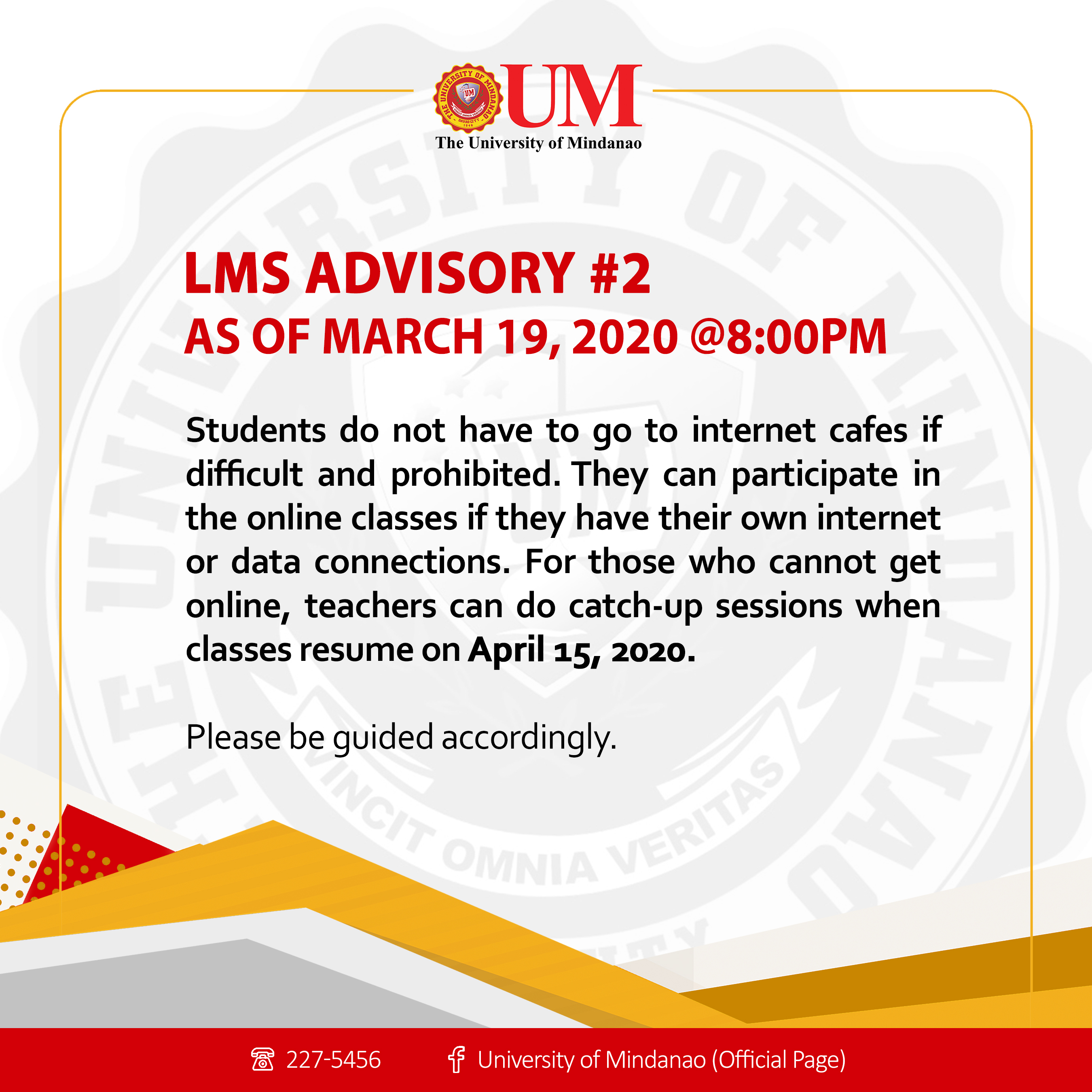 ADVISORY ON ONLINE CLASSES