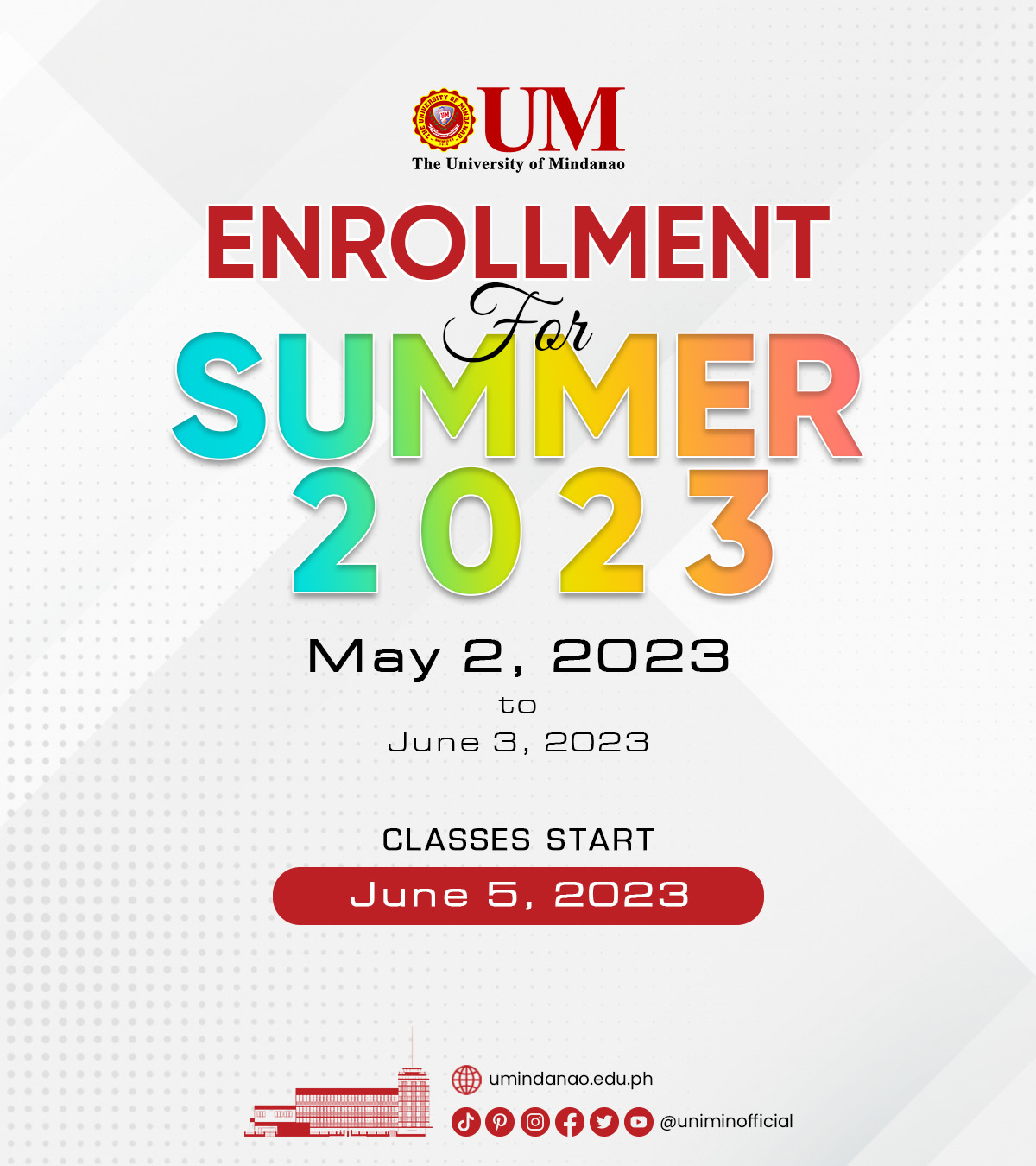 ANNOUNCEMENT: Advanced enrollment for SUMMER 2023